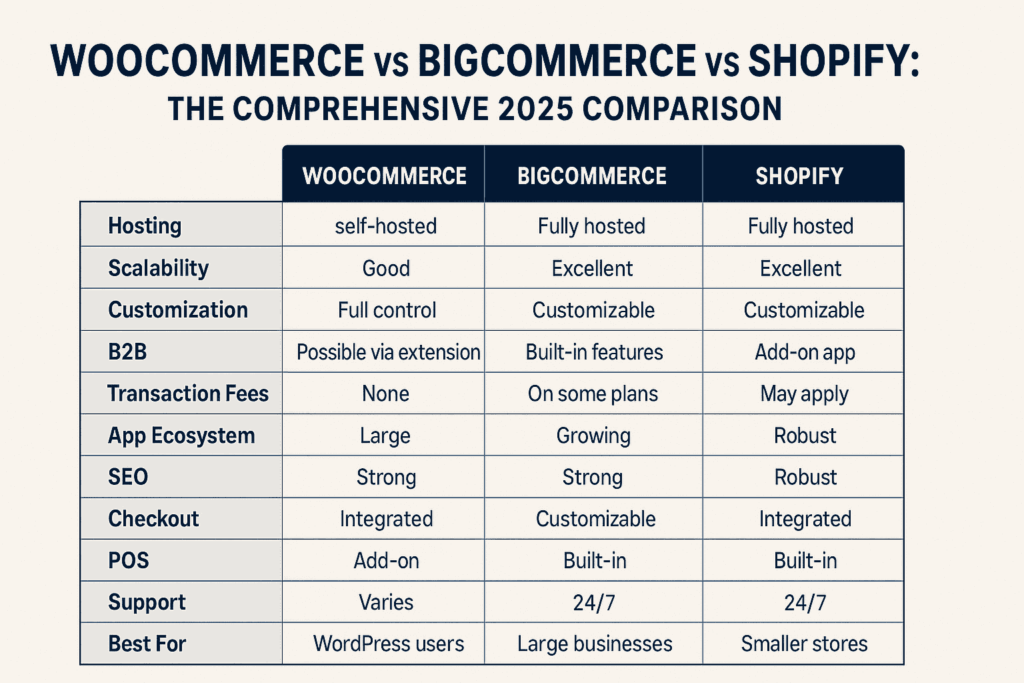 WooCommerce vs BigCommerce vs Shopify